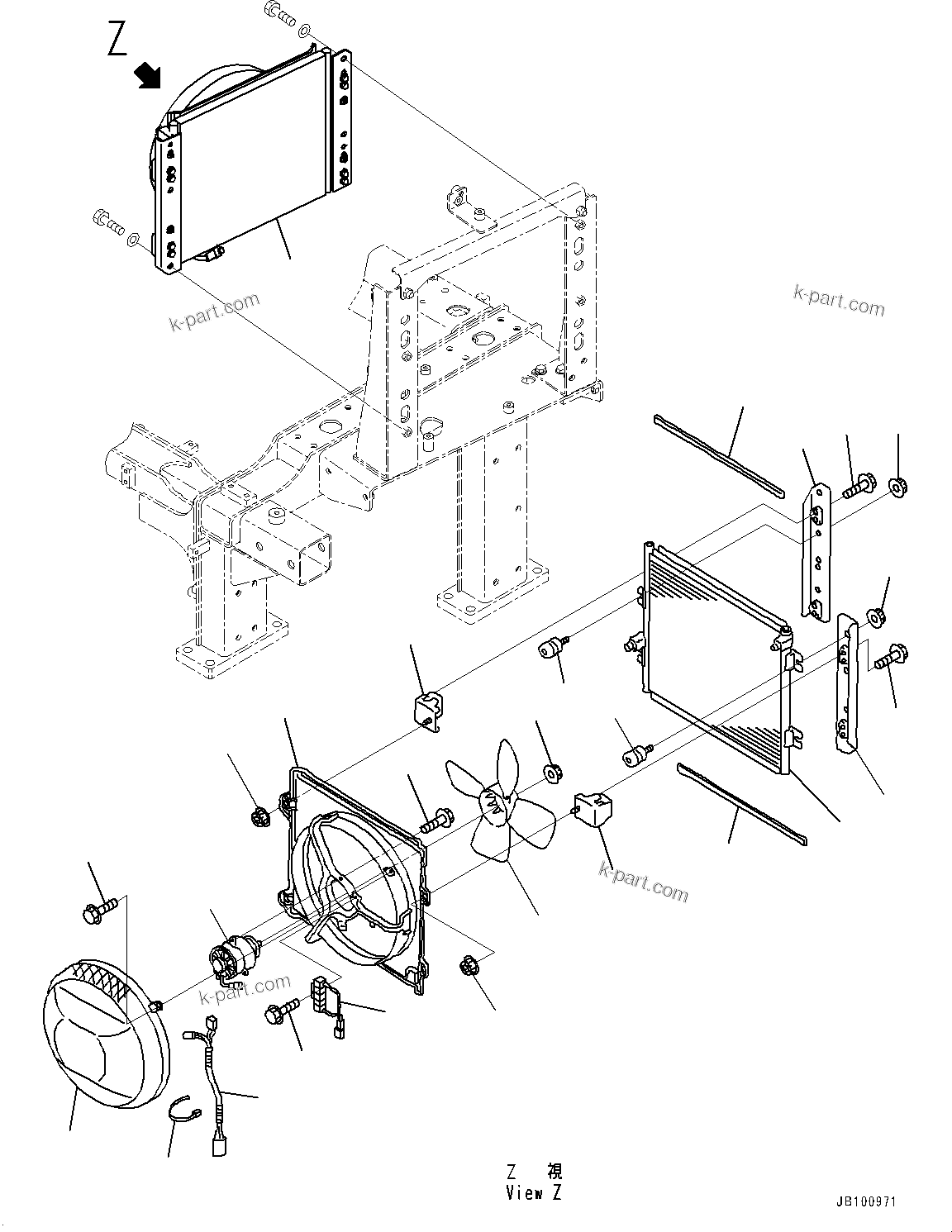 Komatsu parts book diagram for WA800-8E0 S/N 84001-UP: BULKHEAD, AIR CONDITIONER CONDENSER UNIT (1/2)(#83001-)