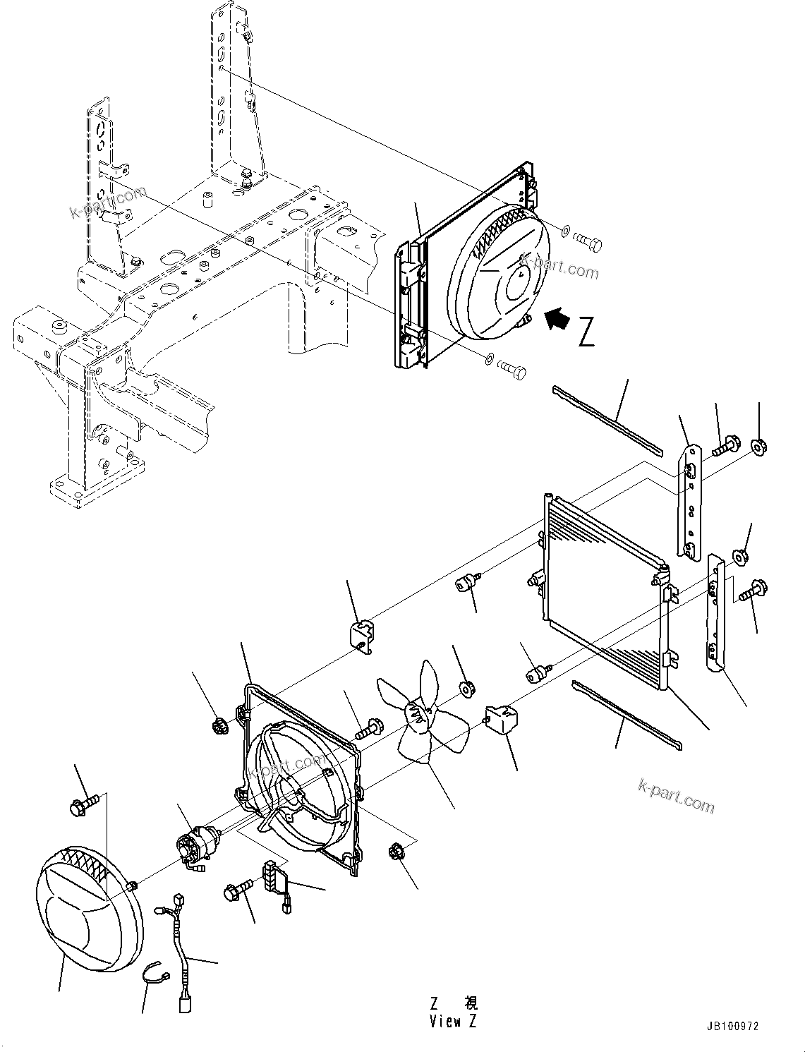 Komatsu parts book diagram for WA800-8E0 S/N 84001-UP: BULKHEAD, AIR CONDITIONER CONDENSER UNIT (2/2)(#83001-)