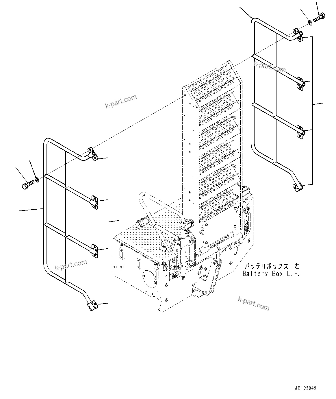 Komatsu parts book diagram for WA800-8E0 S/N 84001-UP: LADDER, POWER LADDER, HANDRAIL (1/2)(#83001-)