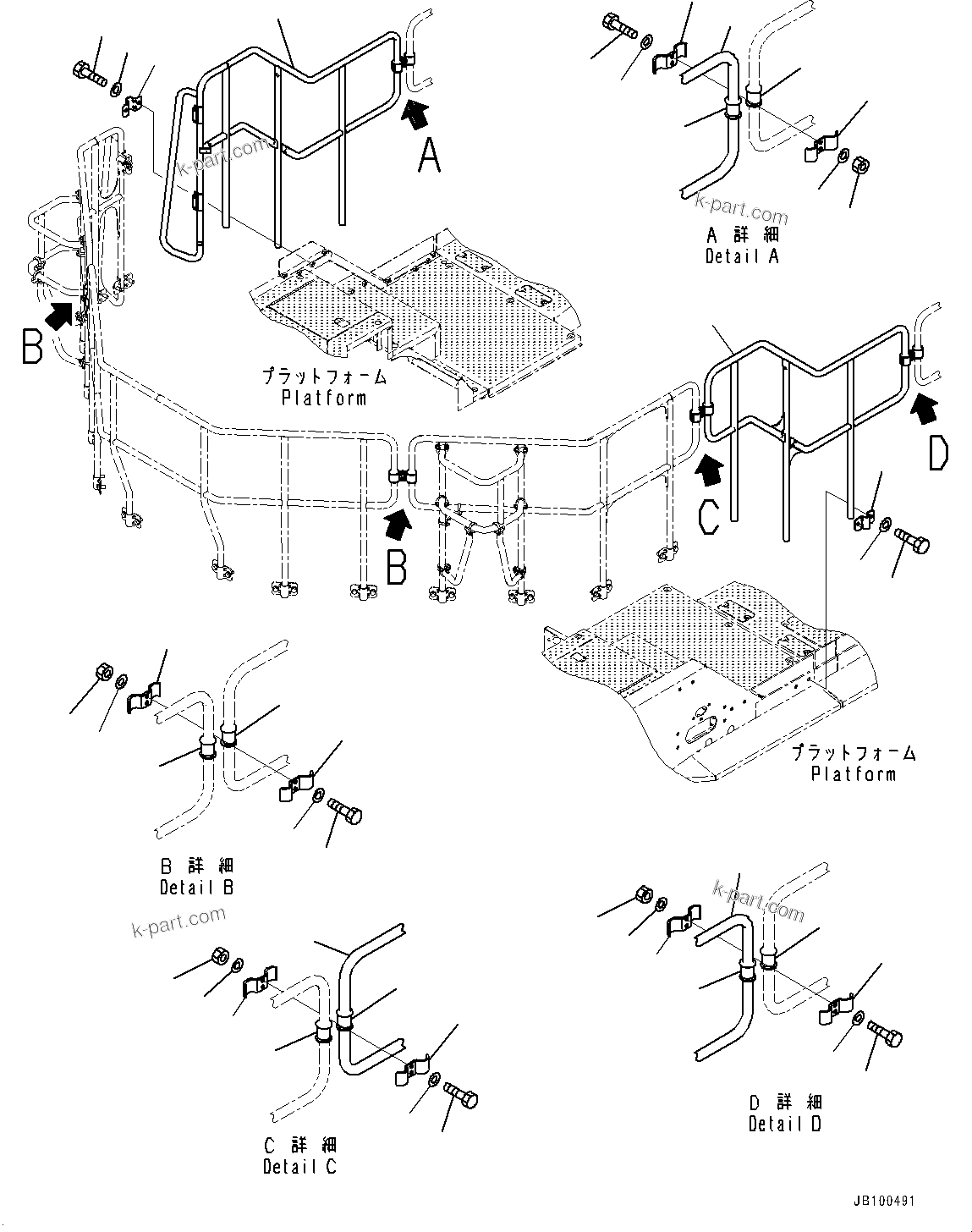 Komatsu parts book diagram for WA800-8E0 S/N 84001-UP: HANDRAIL, HANDRAIL(#83001-)