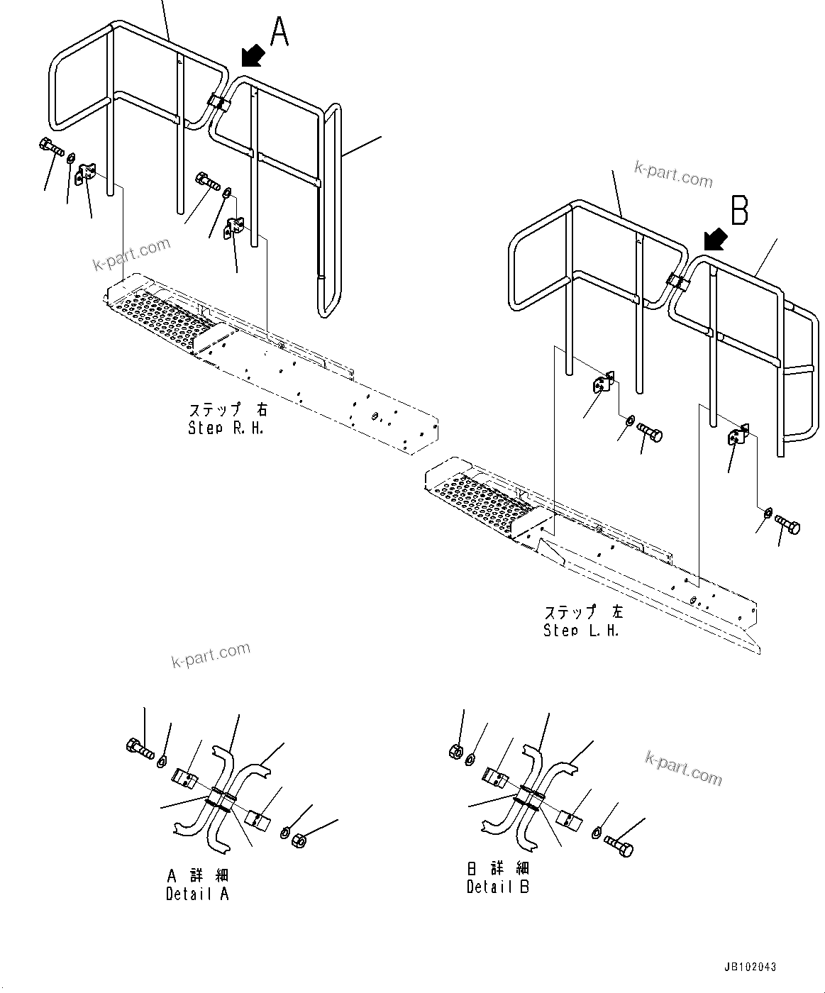 Komatsu parts book diagram for WA800-8E0 S/N 84001-UP: HANDRAIL, REAR (1/3)(#83001-)
