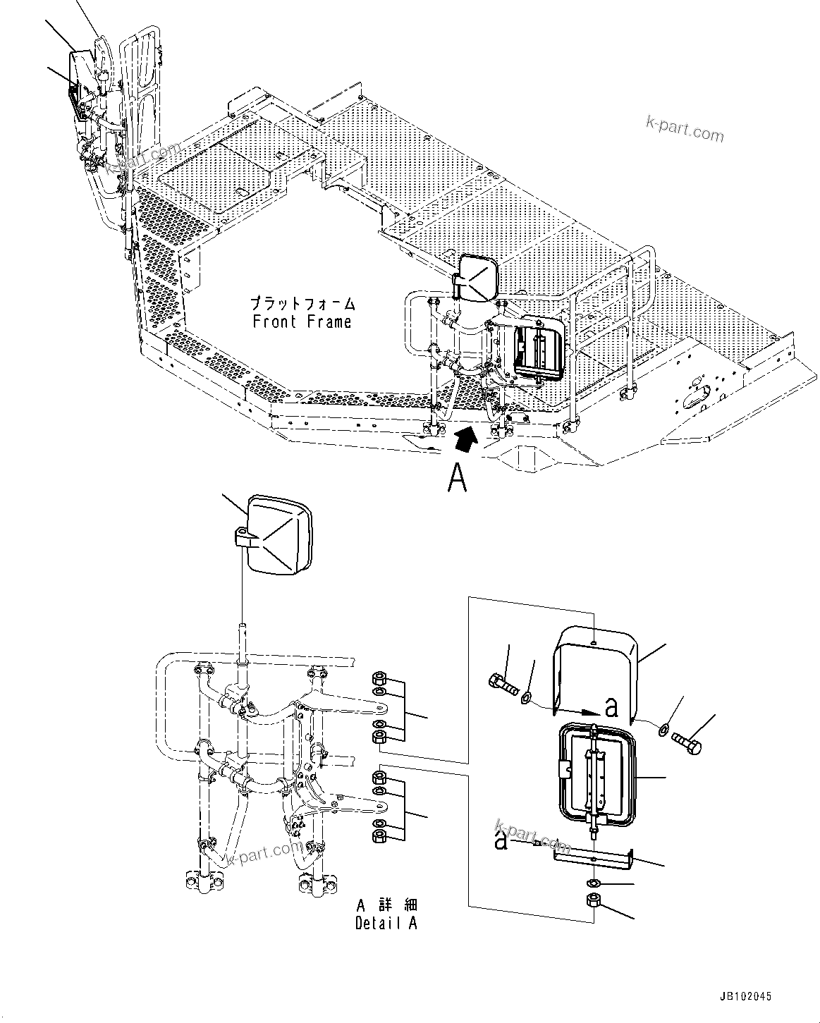Komatsu parts book diagram for WA800-8E0 S/N 84001-UP: MIRROR, MIRROR (WITH REARVIEW MIRROR, L.H. AND R.H.)(#83001-)