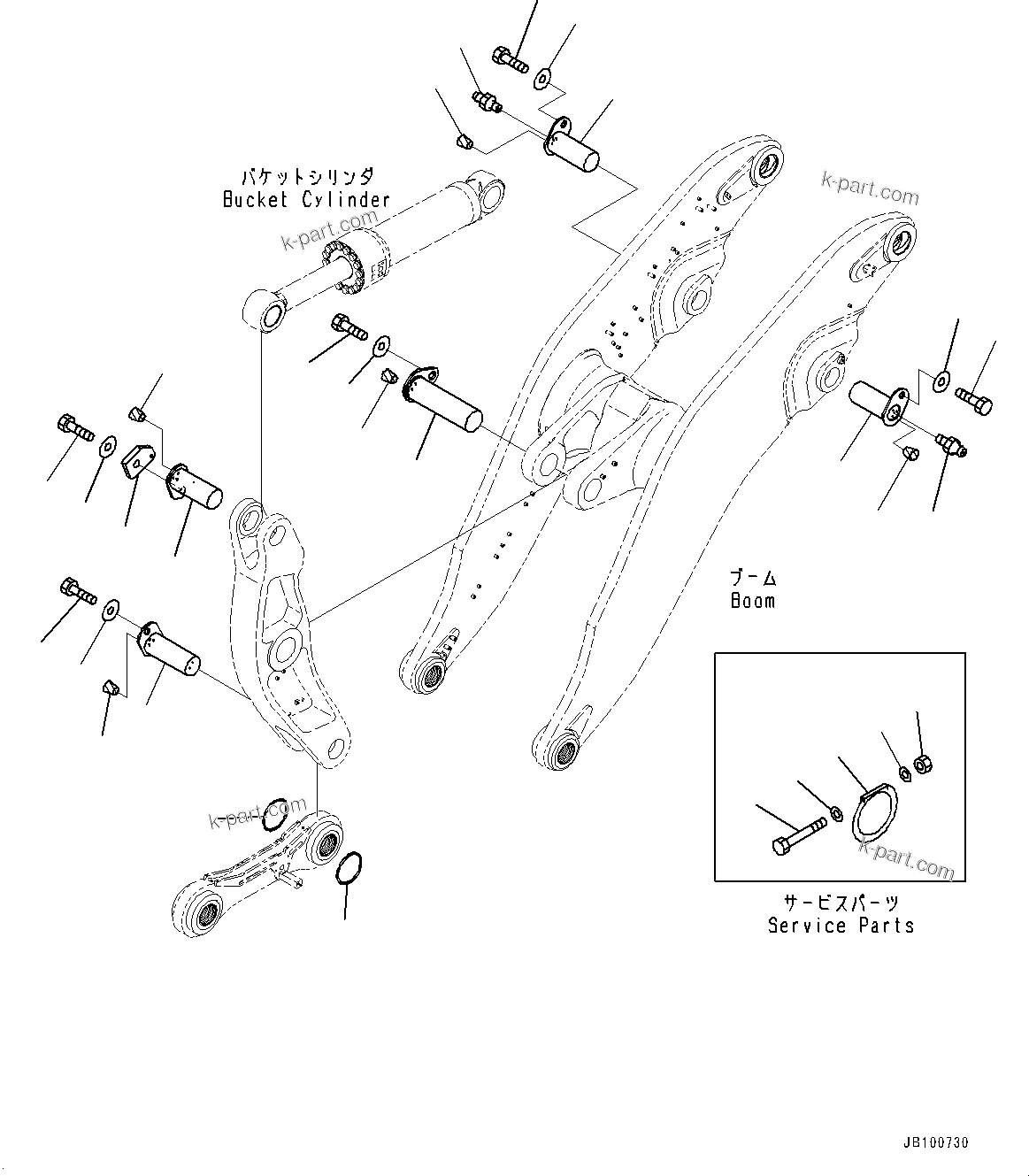 Komatsu parts book diagram for WA800-8E0 S/N 84001-UP: BOOM AND BELL CRANK, PIN (1/3)(#83001-)