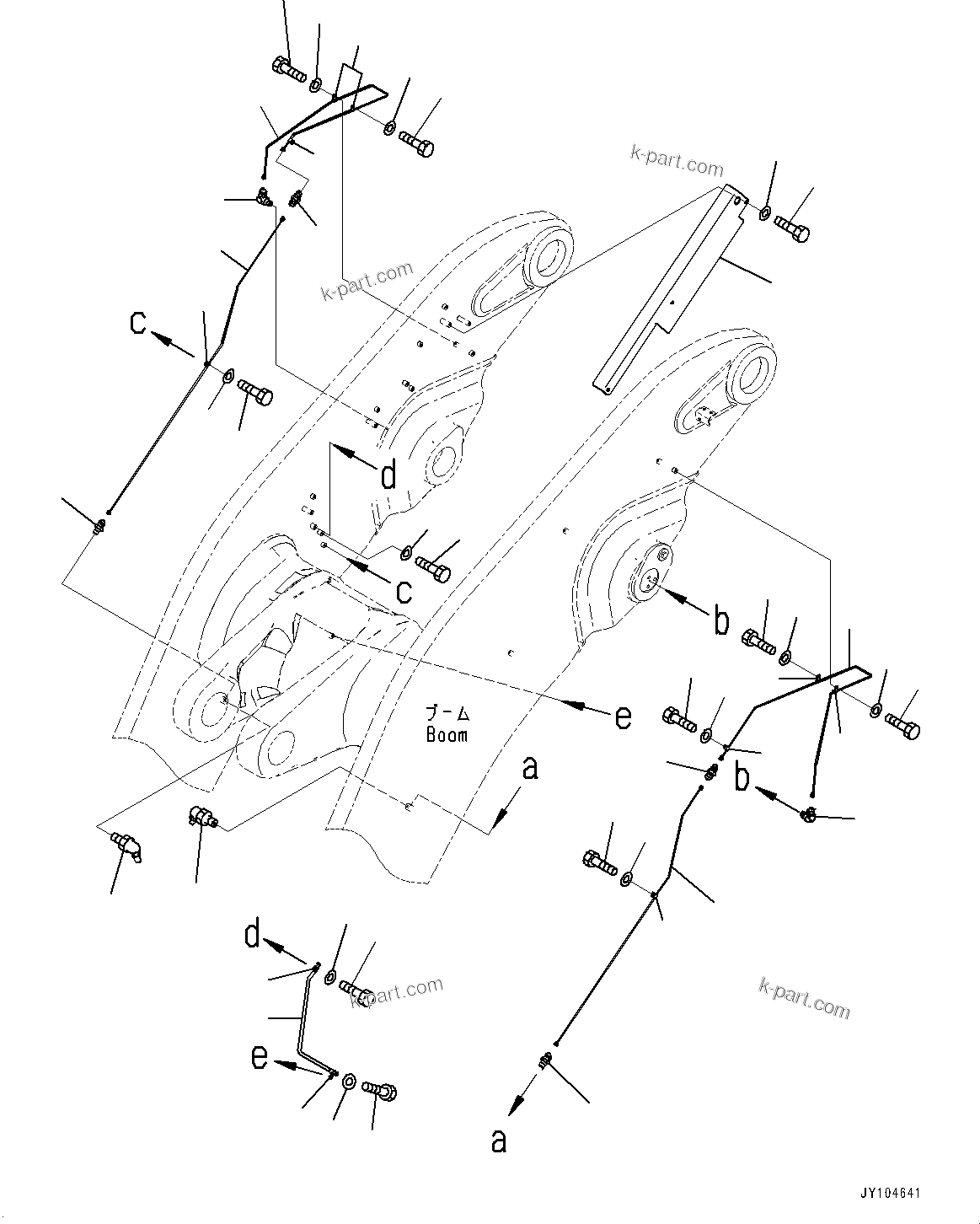 Komatsu parts book diagram for WA800-8E0 S/N 84001-UP: BOOM AND BELL CRANK, GREASE PIPING (1/2)(#83001-)