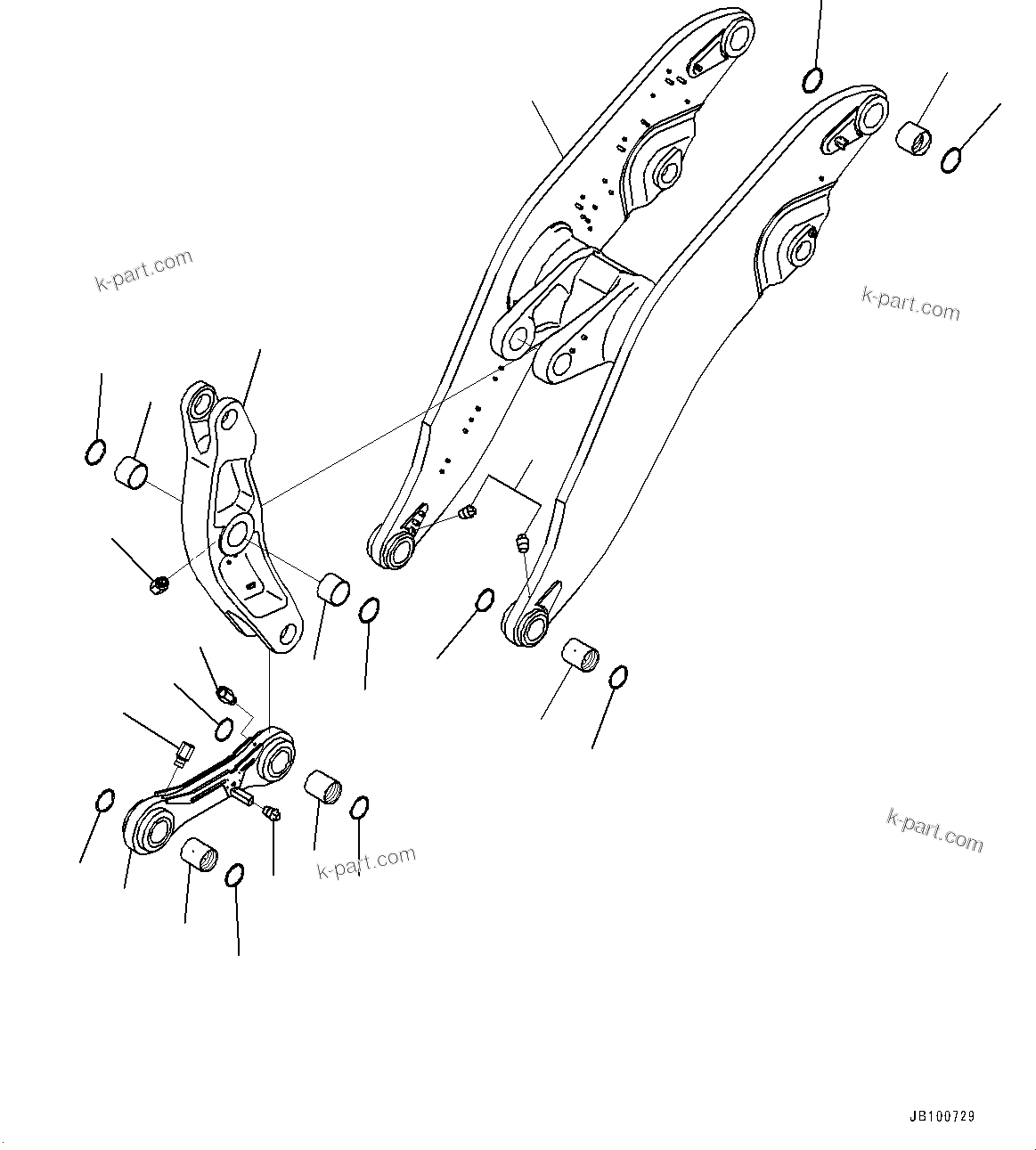 Komatsu parts book diagram for WA800-8E0 S/N 84001-UP: BOOM AND BELL CRANK, BOOM, BELL CRANK AND LINK (WITH AUTO-GREASING SYSTEM)(#83001-84000)