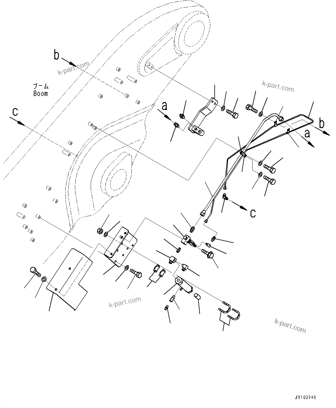 Komatsu parts book diagram for WA800-8E0 S/N 84001-UP: BOOM AND BELL CRANK, GREASE PIPING (1/6) (WITH AUTO-GREASING SYSTEM)(#83001-)