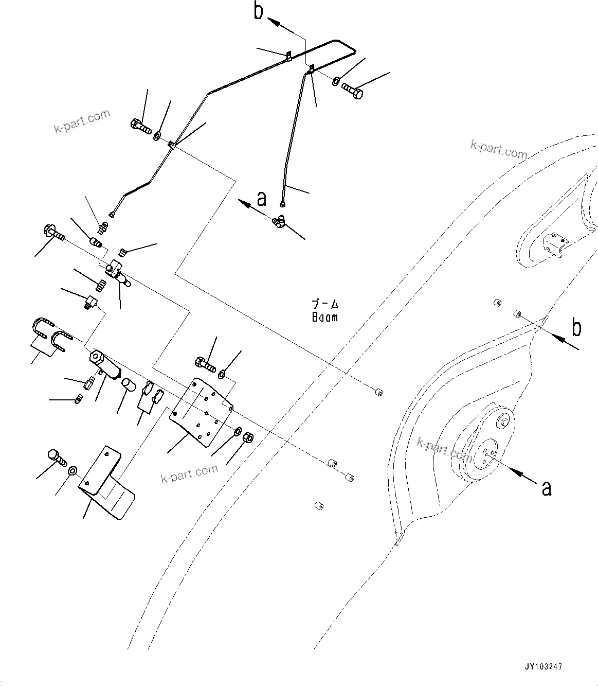 Komatsu parts book diagram for WA800-8E0 S/N 84001-UP: BOOM AND BELL CRANK, GREASE PIPING (3/6) (WITH HIGH LIFT ARM, AUTO-GREASING SYSTEM)(#83001-)