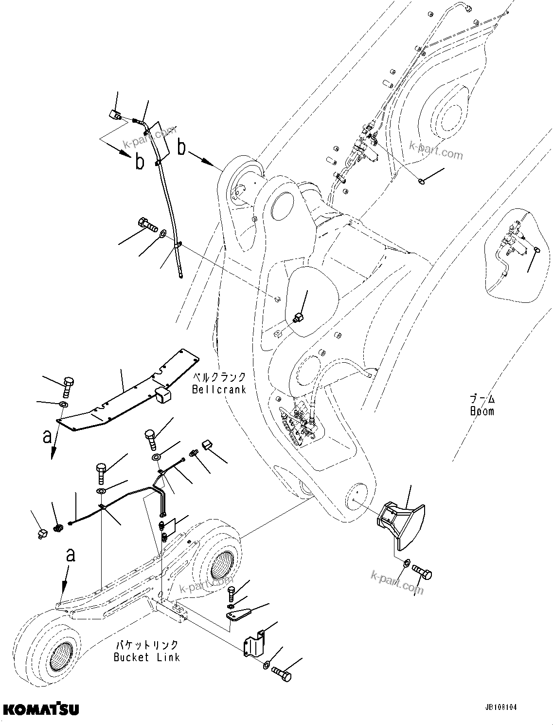 Komatsu parts book diagram for WA800-8E0 S/N 84001-UP: BOOM AND BELL CRANK, GREASE PIPING (6/6) (WITH AUTO-GREASING SYSTEM)(#83001-)