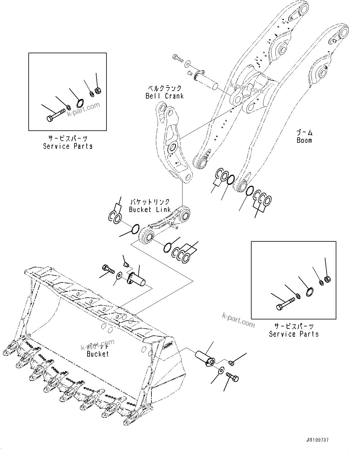 Komatsu parts book diagram for WA800-8E0 S/N 84001-UP: BOOM AND BELL CRANK, PIN (2/3) (WITH AUTO-GREASING SYSTEM)(#83001-)
