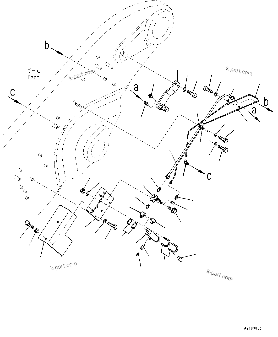 Komatsu parts book diagram for WA800-8E0 S/N 84001-UP: BOOM AND BELL CRANK, GREASE PIPING (1/6) (WITH HIGH LIFT ARM, AUTO-GREASING SYSTEM)(#83001-)