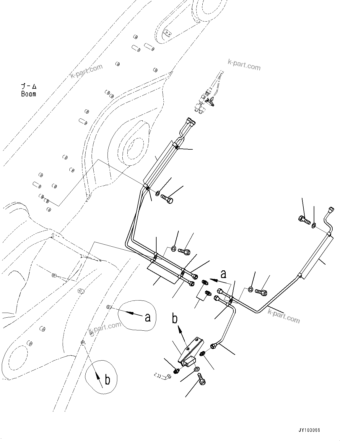Komatsu parts book diagram for WA800-8E0 S/N 84001-UP: BOOM AND BELL CRANK, GREASE PIPING (2/6) (WITH HIGH LIFT ARM, AUTO-GREASING SYSTEM)(#83001-)