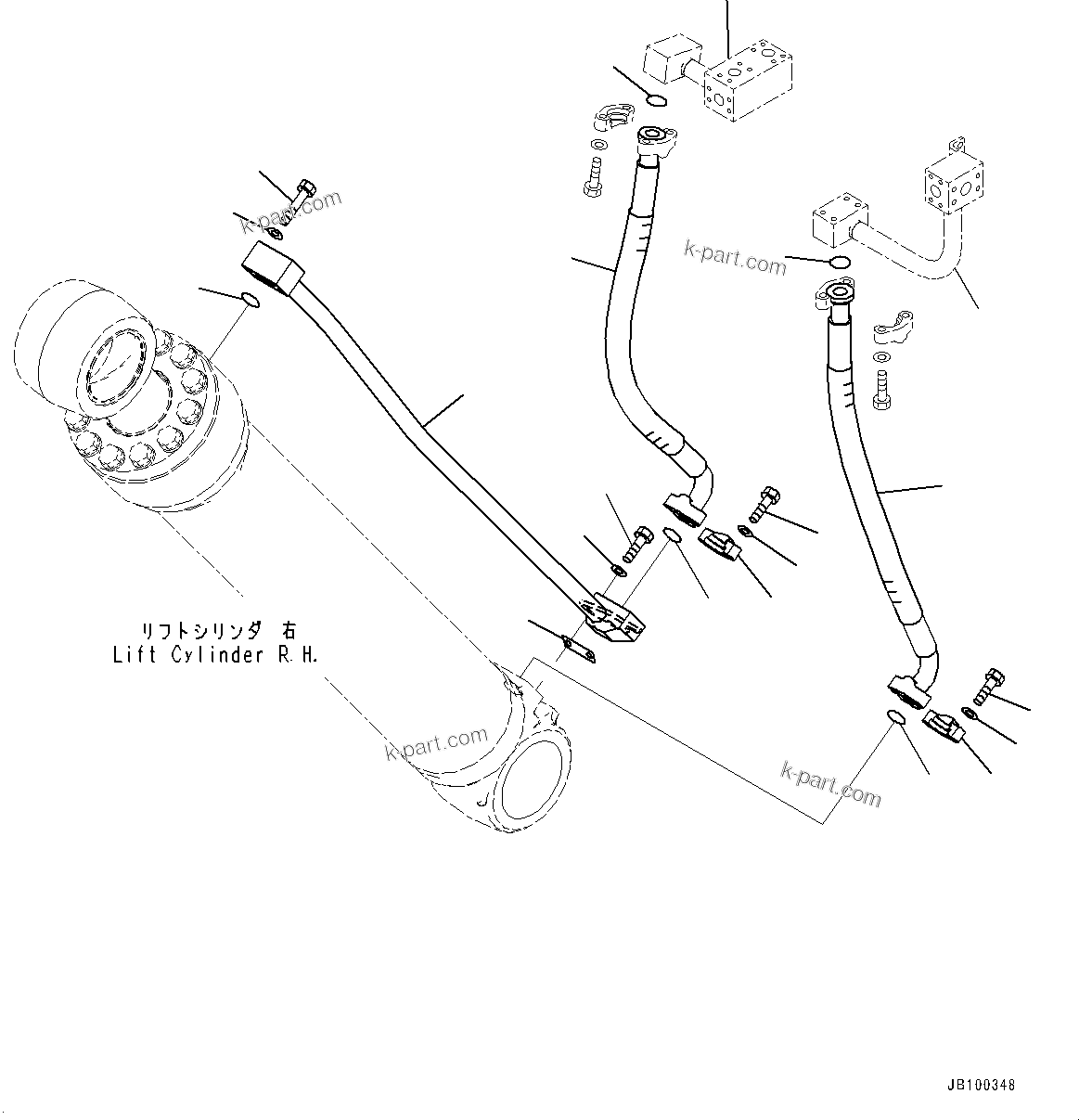 Komatsu parts book diagram for WA800-8E0 S/N 84001-UP: LIFT CYLINDER, PIPING, R.H.(#83001-)
