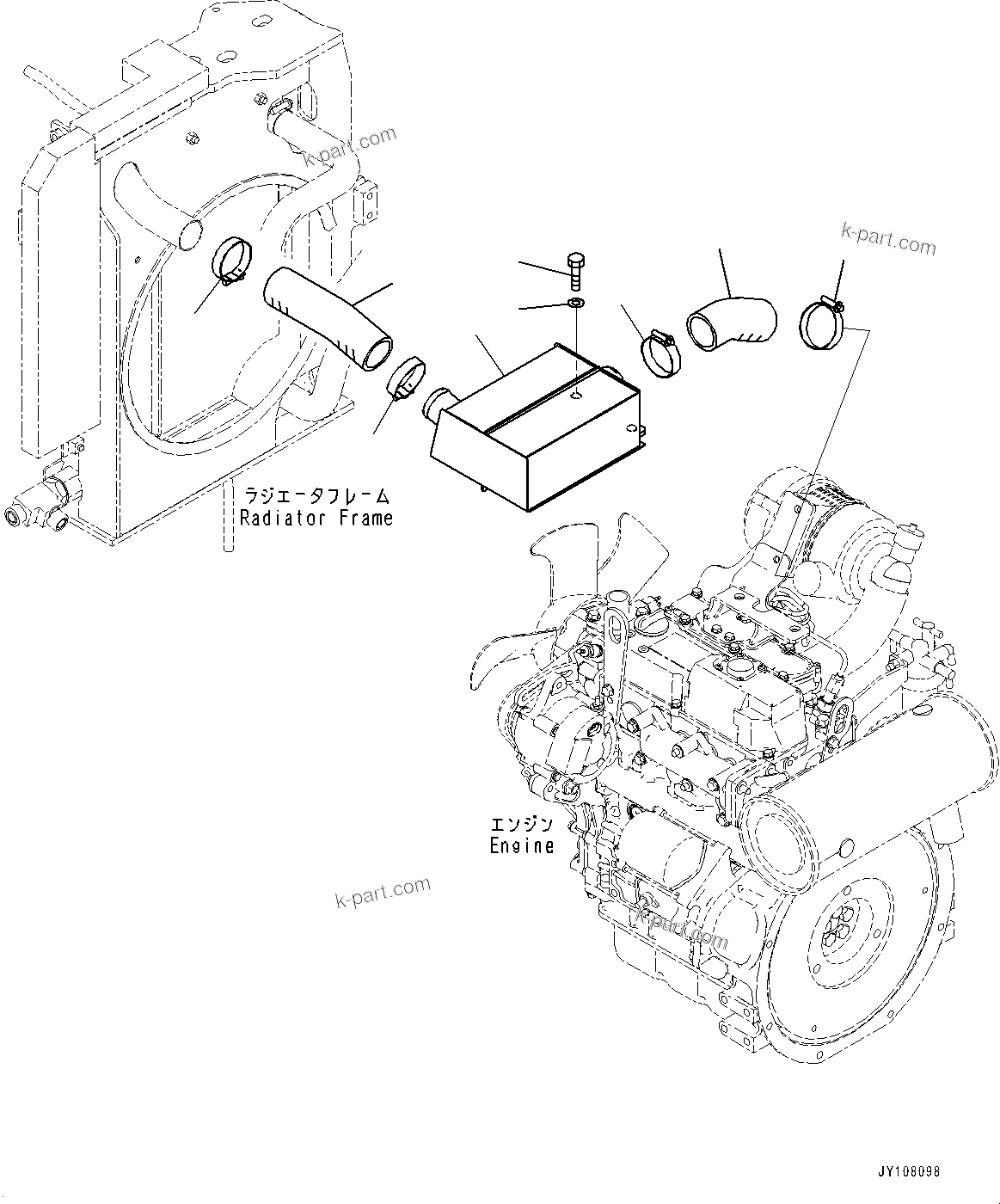 Komatsu parts book diagram for PC25MR-5 S/N 26001-UP: ENGINE RELATED PARTS, CHAMBER (WITH ROPS CAB)(#25100-25294)
