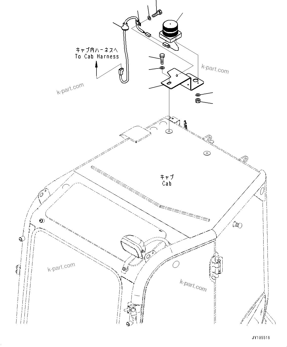 Komatsu parts book diagram for PC25MR-5 S/N 26001-UP: BEACON LAMP, (WITH ROPS CAB)(#26001-)