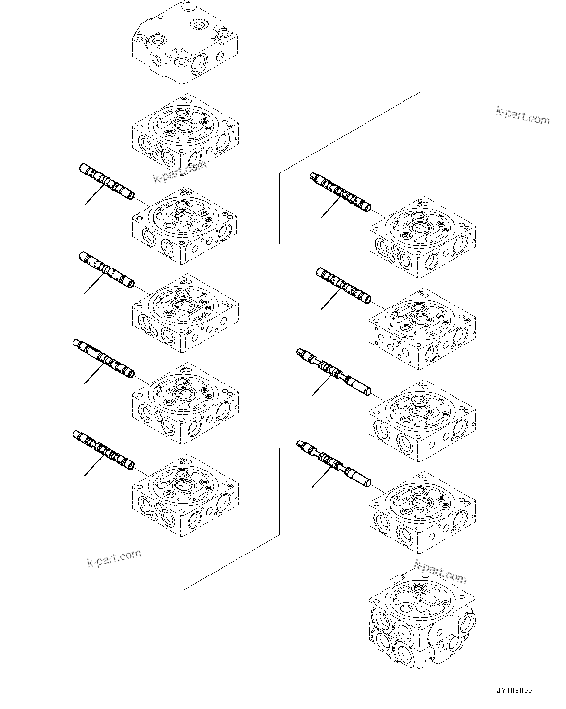 Komatsu parts book diagram for PC25MR-5 S/N 26001-UP: CONTROL VALVE, 9-VALVE (3/14)(#26001-)