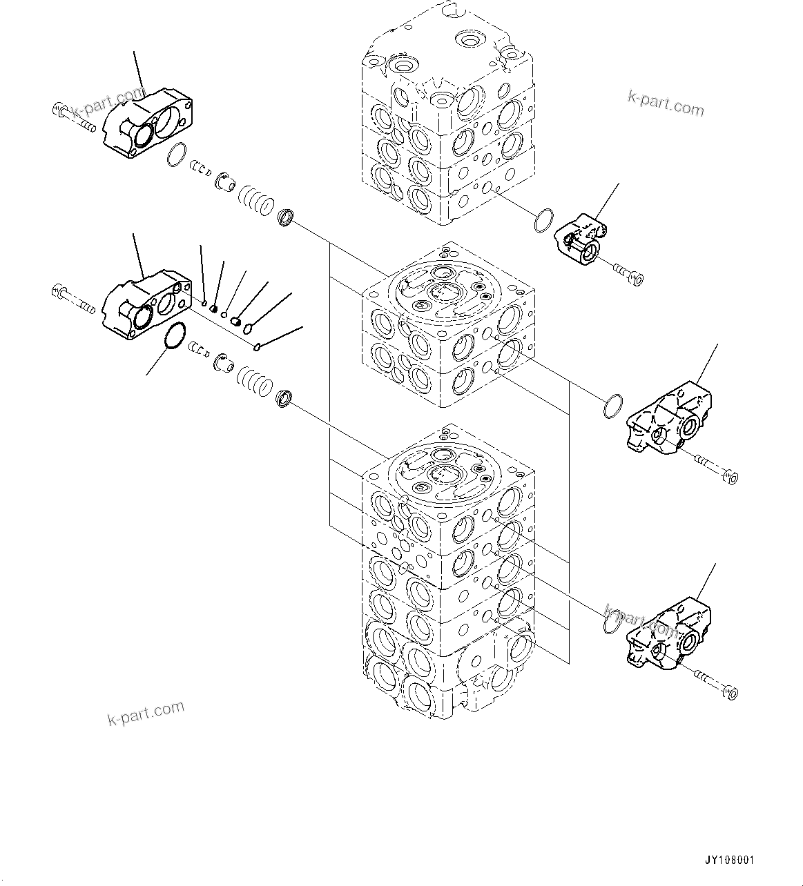 Komatsu parts book diagram for PC25MR-5 S/N 26001-UP: CONTROL VALVE, 9-VALVE (4/14)(#25382-)