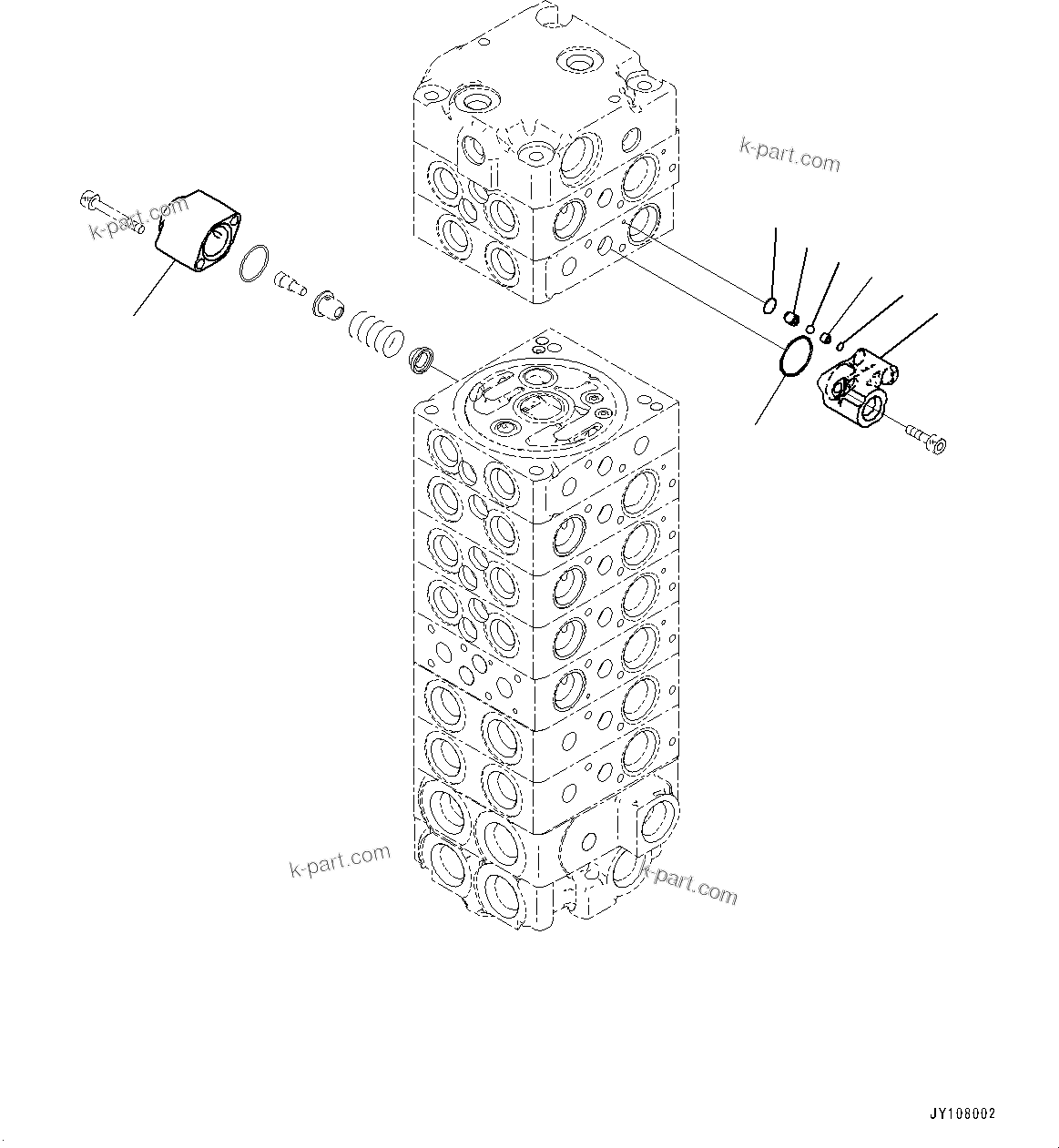 Komatsu parts book diagram for PC25MR-5 S/N 26001-UP: CONTROL VALVE, 9-VALVE (5/14)(#26001-)