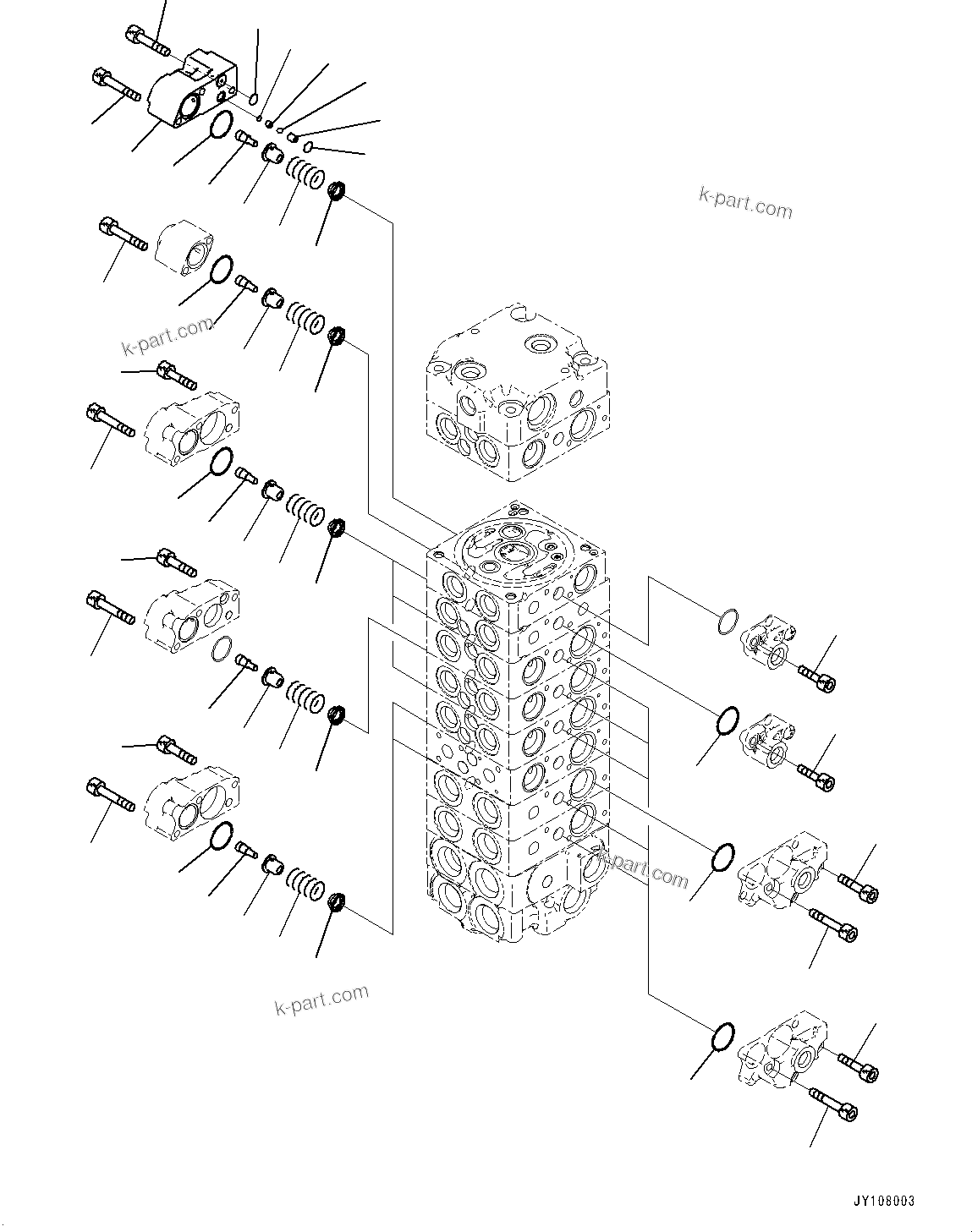Komatsu parts book diagram for PC25MR-5 S/N 26001-UP: CONTROL VALVE, 9-VALVE (6/14)(#25382-)