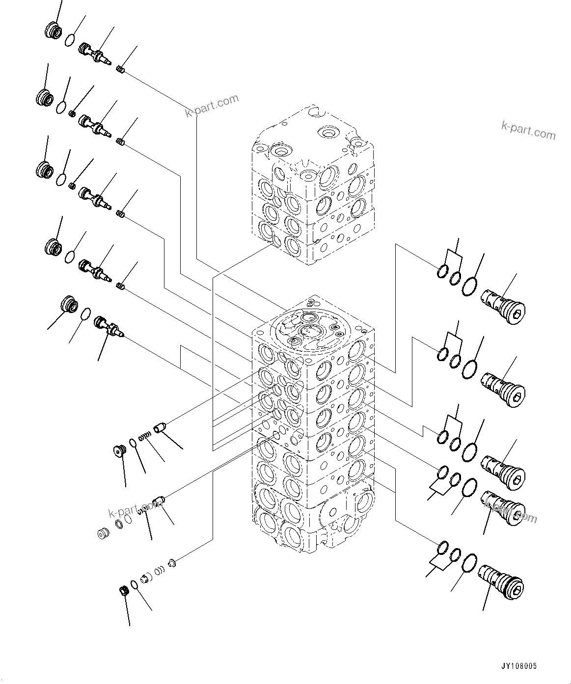 Komatsu parts book diagram for PC25MR-5 S/N 26001-UP: CONTROL VALVE, 9-VALVE (8/14)(#25382-)