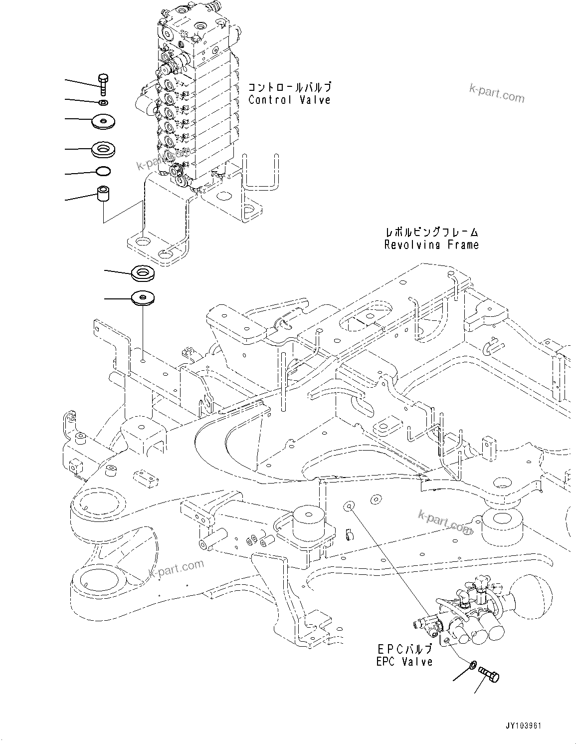 Komatsu parts book diagram for PC25MR-5 S/N 26001-UP: CONTROL VALVE, MOUNTING PARTS(#25001-)