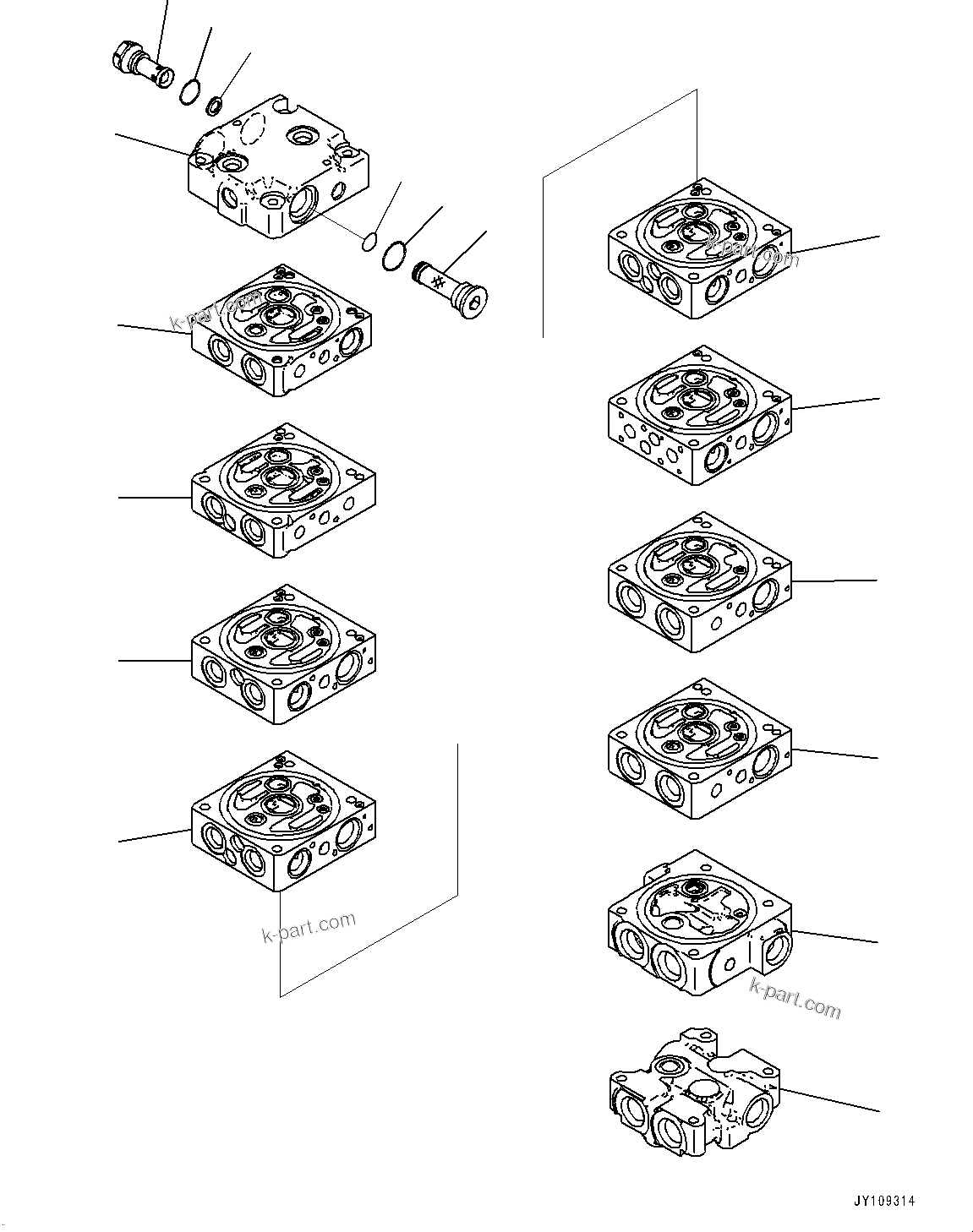 Komatsu parts book diagram for PC25MR-5 S/N 26001-UP: CONTROL VALVE, 8-VALVE (1/12)(#25120-)