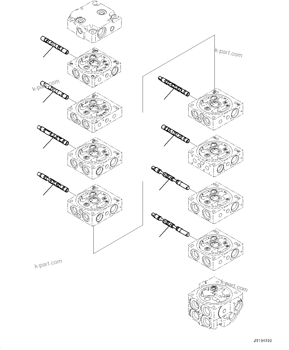 Komatsu parts book diagram for PC25MR-5 S/N 26001-UP: CONTROL VALVE, 8-VALVE (3/12)(#25001-25119)