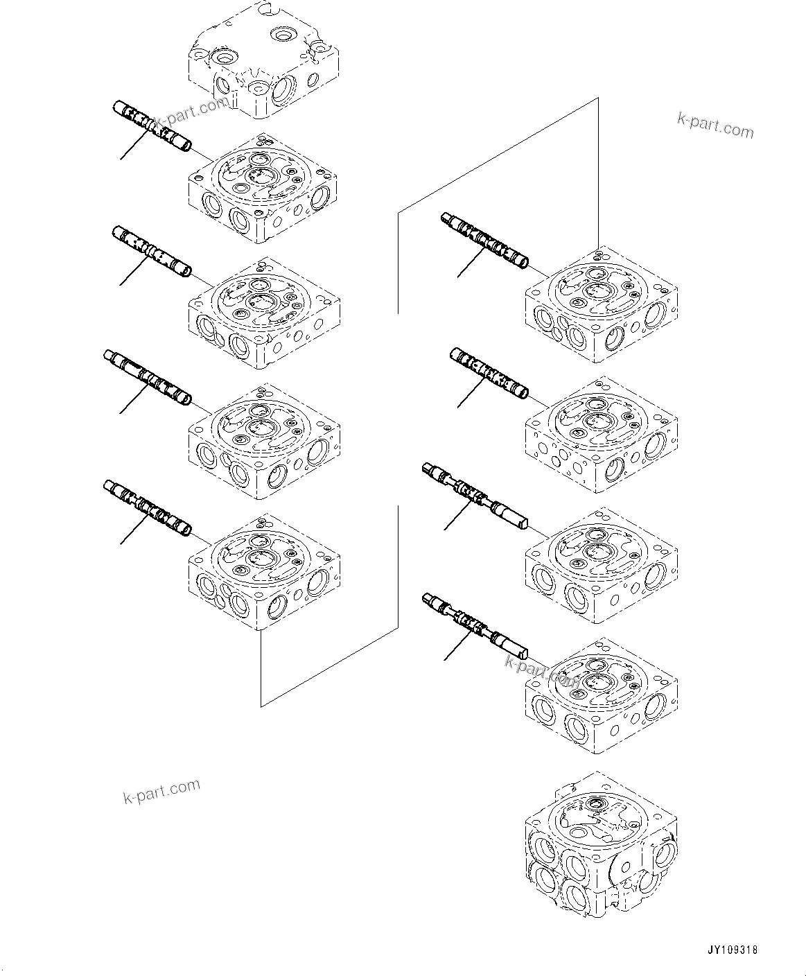 Komatsu parts book diagram for PC25MR-5 S/N 26001-UP: CONTROL VALVE, 8-VALVE (3/12)(#25120-)