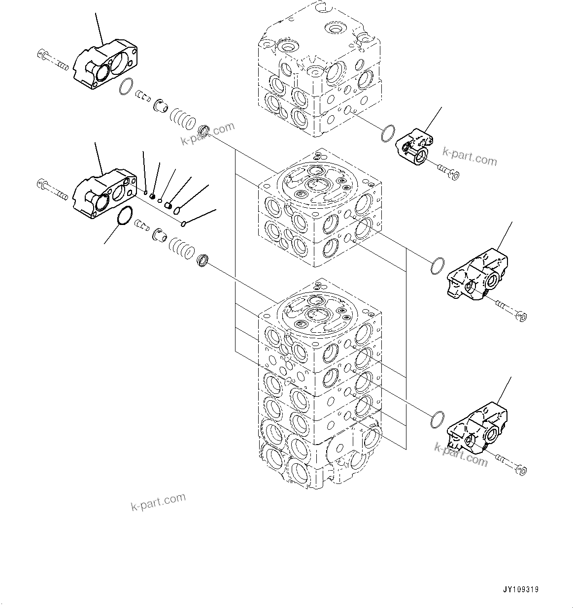 Komatsu parts book diagram for PC25MR-5 S/N 26001-UP: CONTROL VALVE, 8-VALVE (4/12)(#25120-)