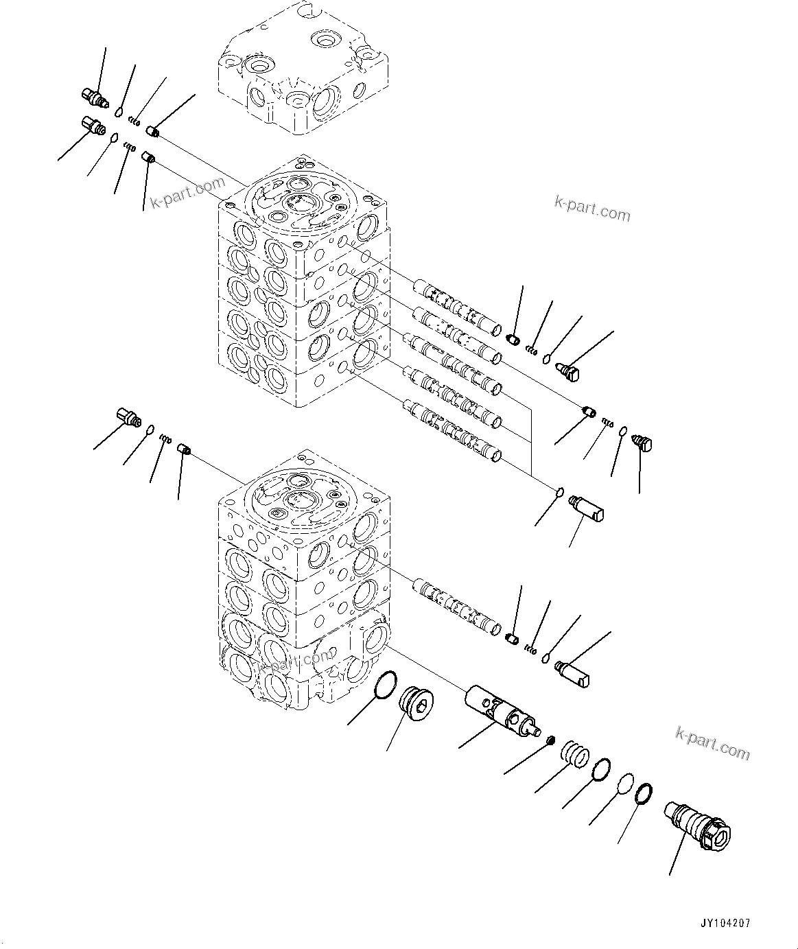 Komatsu parts book diagram for PC25MR-5 S/N 26001-UP: CONTROL VALVE, 8-VALVE (7/12)(#25001-25119)