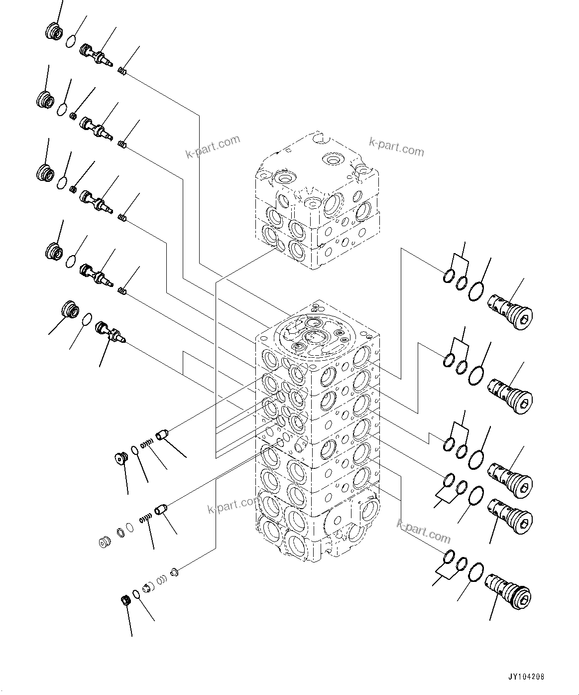 Komatsu parts book diagram for PC25MR-5 S/N 26001-UP: CONTROL VALVE, 8-VALVE (8/12)(#25001-25119)