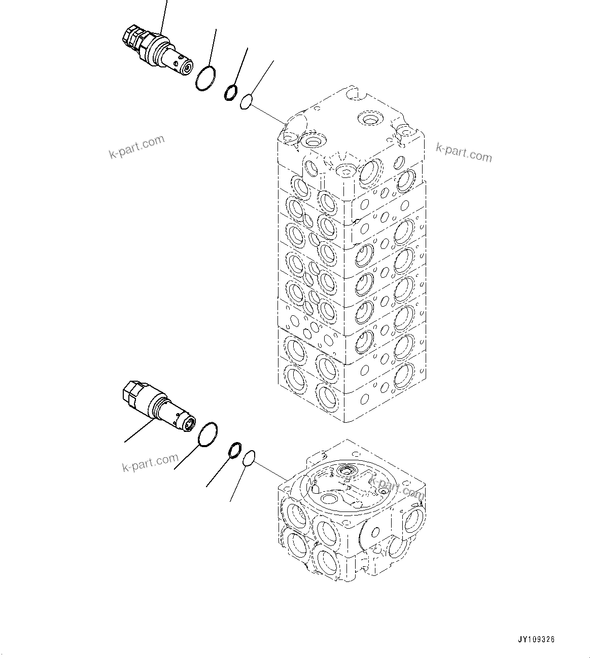 Komatsu parts book diagram for PC25MR-5 S/N 26001-UP: CONTROL VALVE, 8-VALVE (10/12)(#25120-)