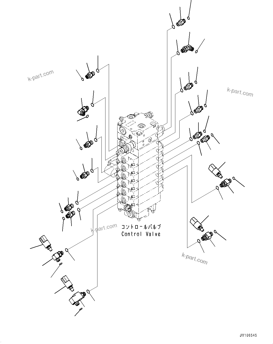 Komatsu parts book diagram for PC25MR-5 S/N 26001-UP: CONTROL VALVE, CONNECTING PARTS (2/2)(#26001-)