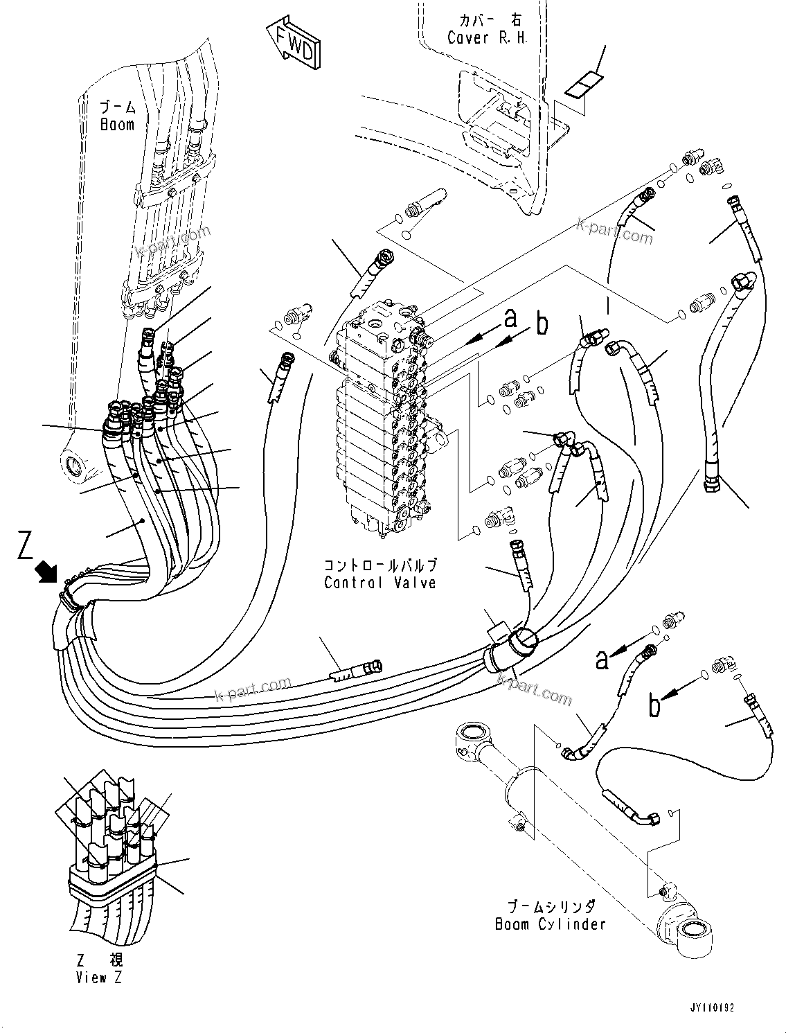 Komatsu parts book diagram for PC25MR-5 S/N 26001-UP: ACTUATOR PIPING, CONTROL VALVE TO BOOM PIPING (WITH 1-ADDITIONAL ACTUATOR PIPING, PROPORTIONAL CONTROL LEVER)(#25133-)