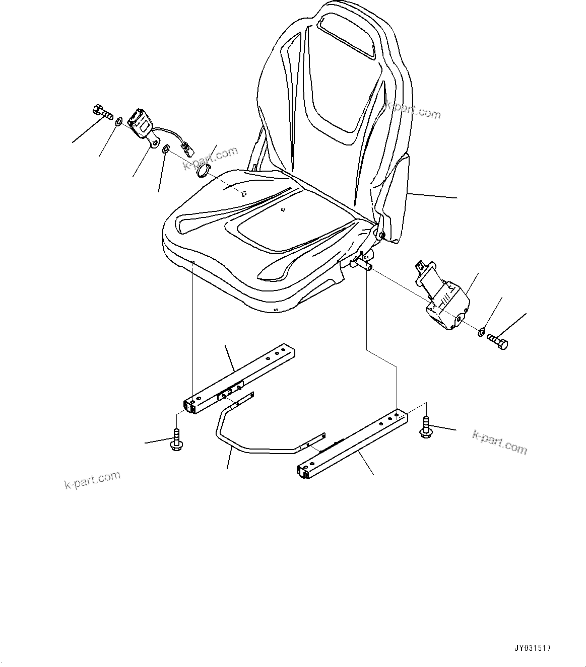 Komatsu parts book diagram for PC25MR-5 S/N 26001-UP: OPERATOR'S SEAT, INNER PARTS (50MM SEAT BELT, 2-POINT TYPE, RIGID TYPE OPERATOR'S SEAT)(#25001-)