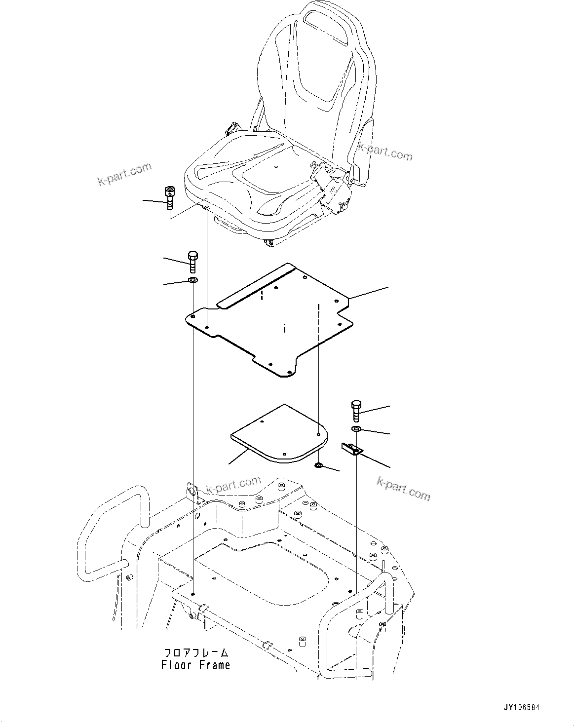 Komatsu parts book diagram for PC25MR-5 S/N 26001-UP: OPERATOR'S SEAT, MOUNTING (50MM SEAT BELT, 2-POINT TYPE, RIGID TYPE OPERATOR'S SEAT)(#25001-)