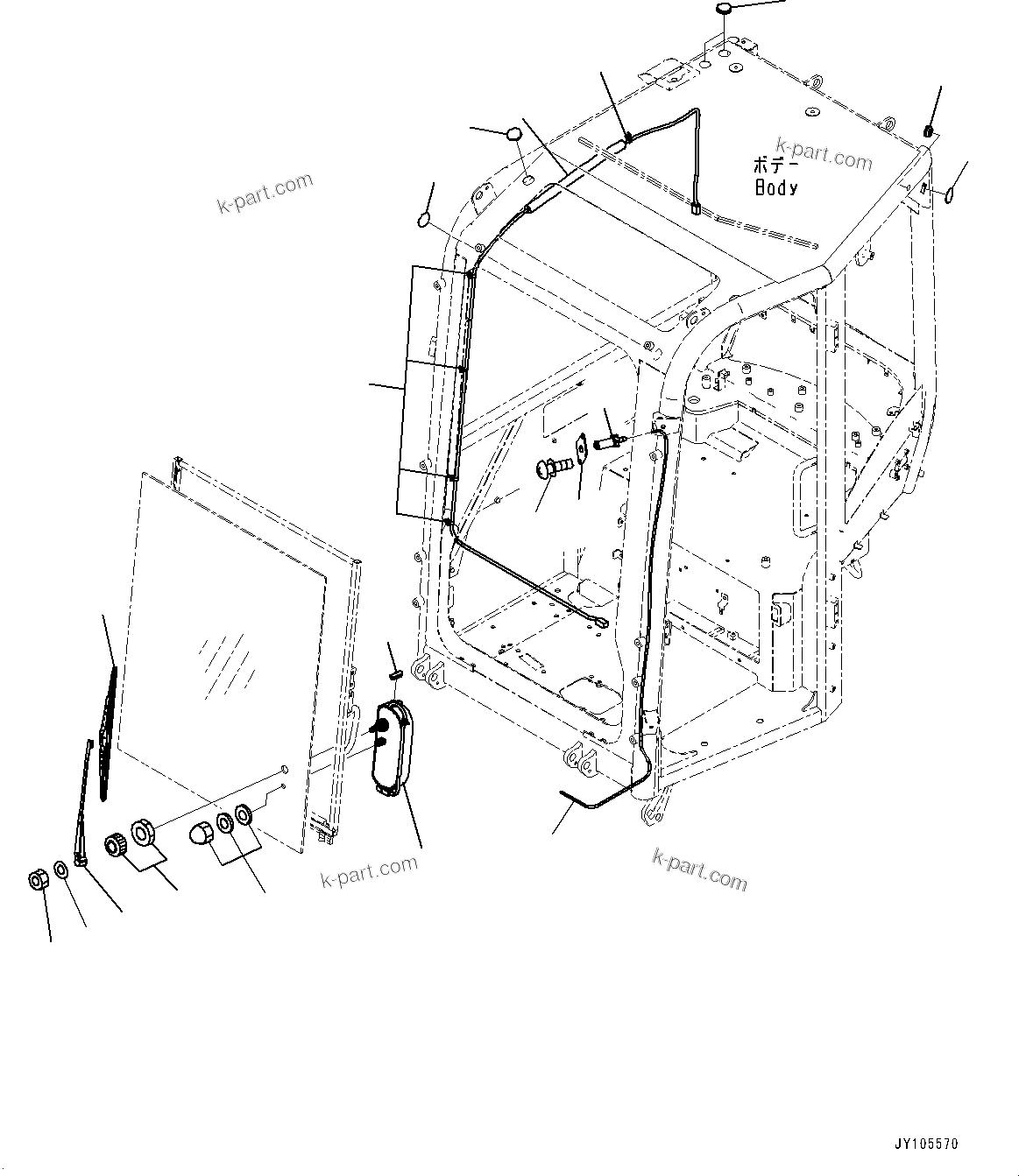 Komatsu parts book diagram for PC25MR-5 S/N 26001-UP: CAB, WIPER(#26001-)