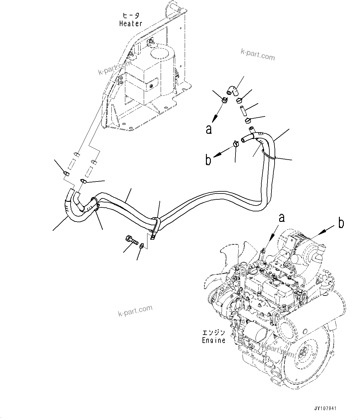 Komatsu parts book diagram for PC25MR-5 S/N 26001-UP: CAB HEATER PIPING, (WITH CANOPY HEATER)(#25001-)