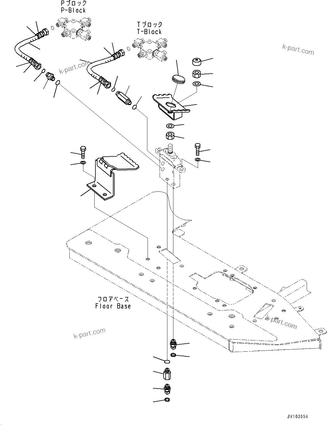 Komatsu parts book diagram for PC25MR-5 S/N 26001-UP: FLOOR FRAME, BOOM SWING PEDAL AND PIPING(#26001-)