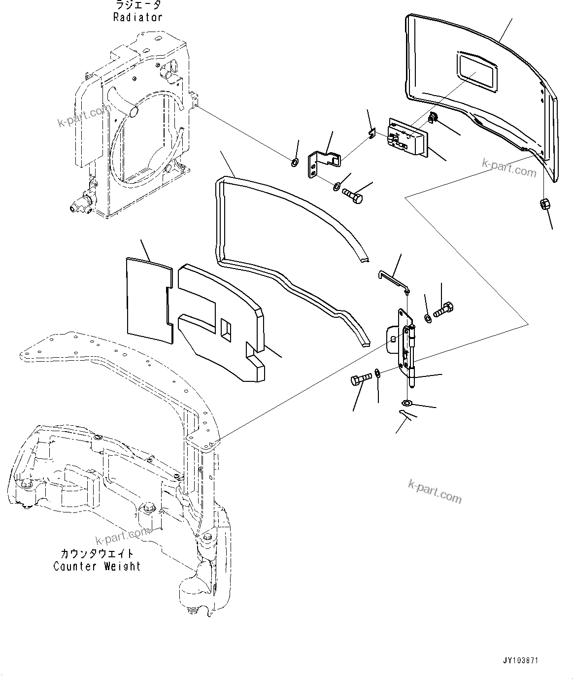 Komatsu parts book diagram for PC25MR-5 S/N 26001-UP: HOOD, (#25001-)