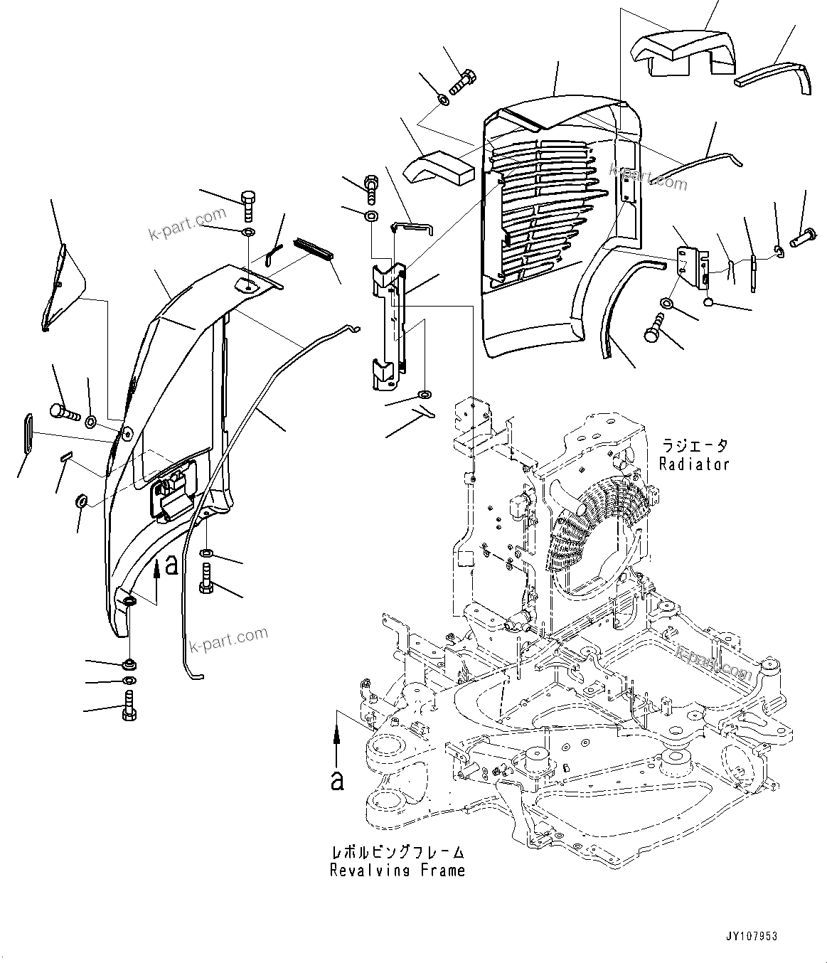 Komatsu parts book diagram for PC25MR-5 S/N 26001-UP: SIDE COVER R.H., (1/2) (WITH CANOPY HEATER)(#25001-)