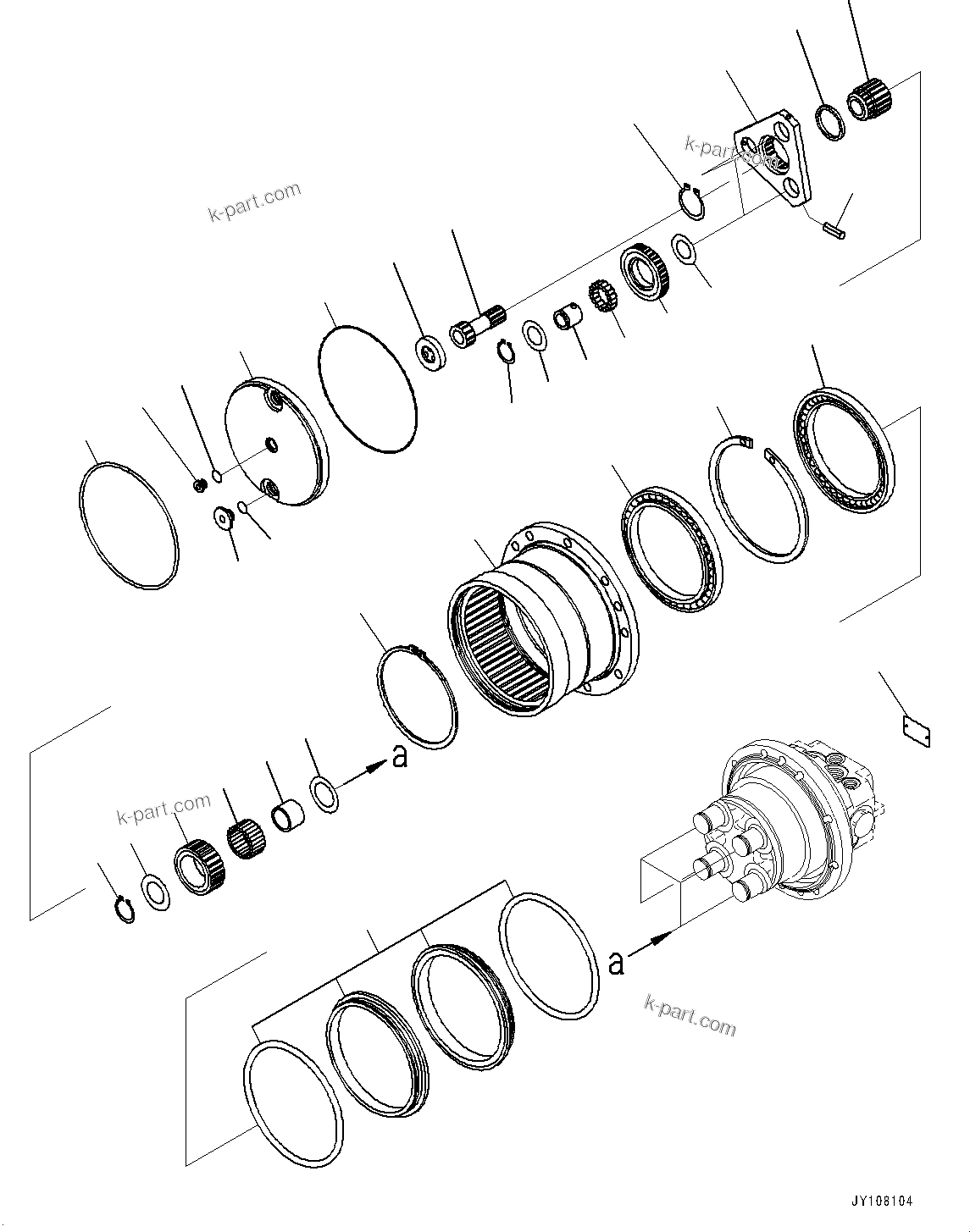 Komatsu parts book diagram for PC25MR-5 S/N 26001-UP: TRACK FRAME, INNER PARTS, REDUCTION GEAR(#25077-)