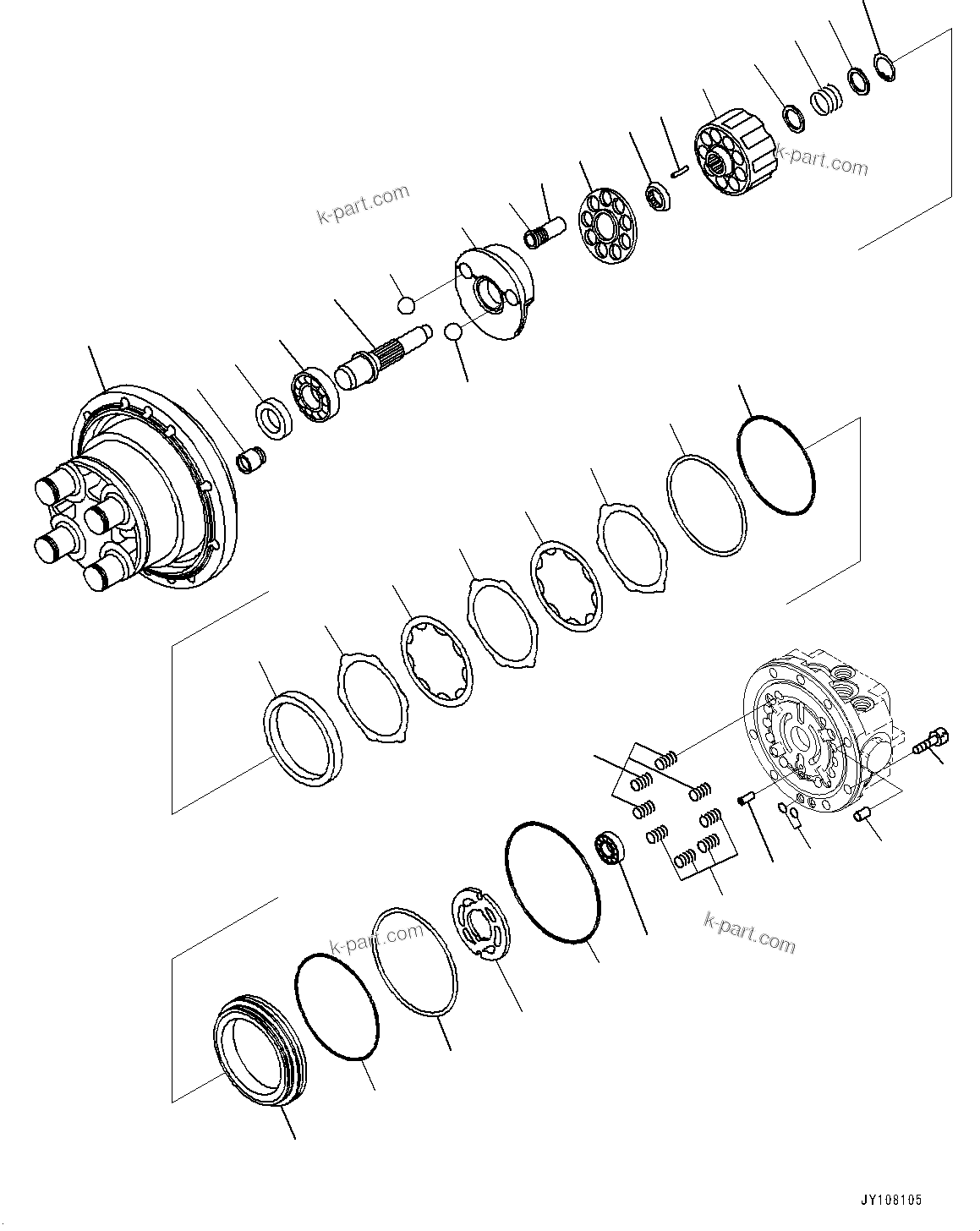 Komatsu parts book diagram for PC25MR-5 S/N 26001-UP: TRACK FRAME, INNER PARTS, HYDRAULIC MOTOR (1/2)(#25001-)