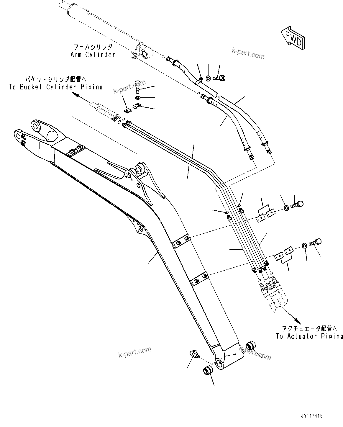 Komatsu parts book diagram for PC25MR-5 S/N 26001-UP: BOOM UNIT, BOOM AND PIPING (1950MM BOOM)(#26001-)