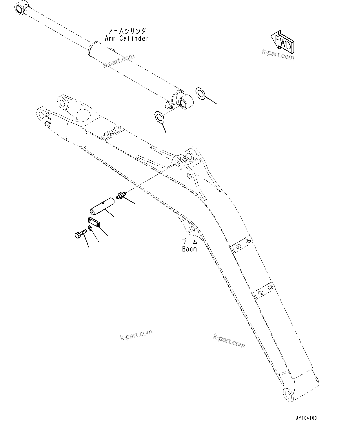 Komatsu parts book diagram for PC25MR-5 S/N 26001-UP: BOOM UNIT, PIN, ARM CYLINDER(#26001-)