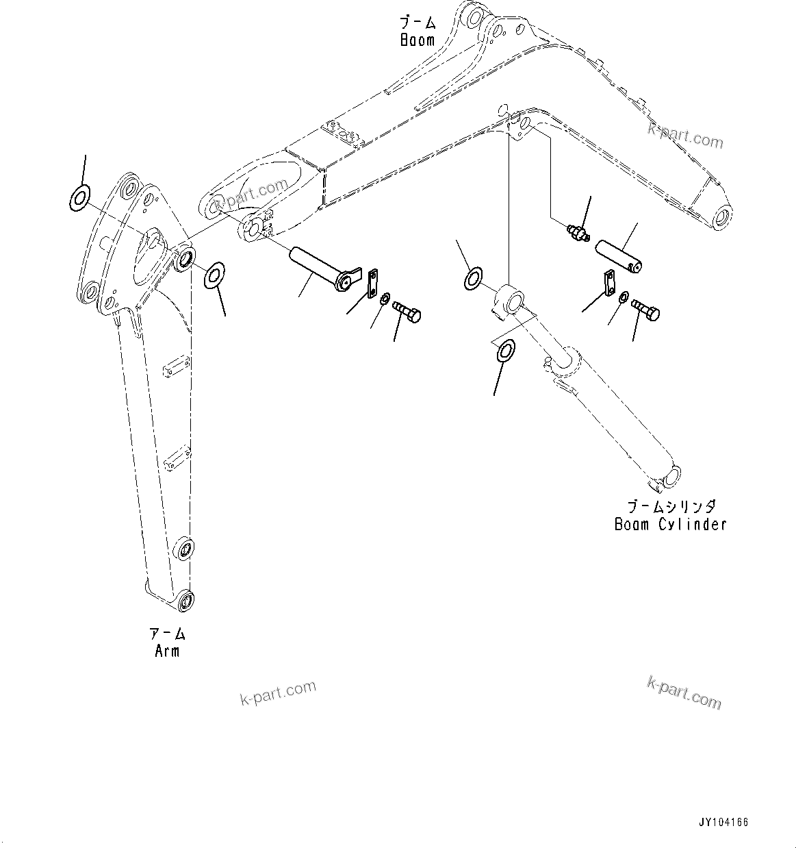 Komatsu parts book diagram for PC25MR-5 S/N 26001-UP: BOOM UNIT, PIN, BOOM CYLINDER AND ARM(#26001-)