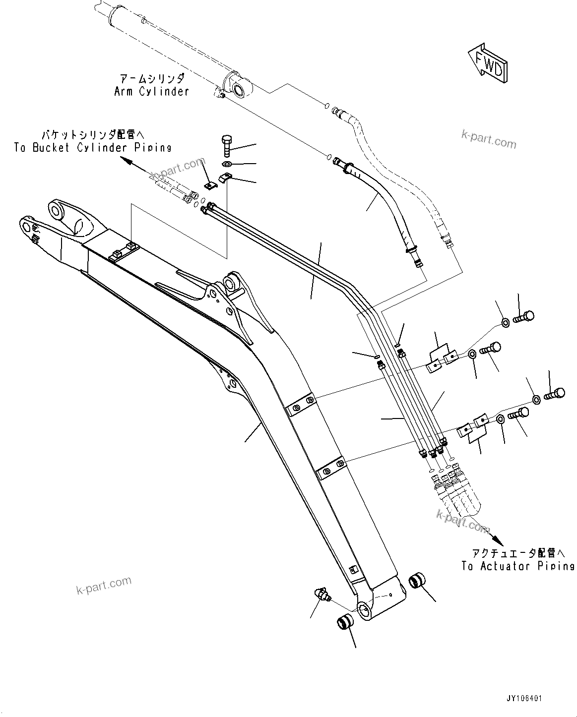 Komatsu parts book diagram for PC25MR-5 S/N 26001-UP: BOOM UNIT, BOOM AND PIPING (1950MM BOOM, ARM CRANE)(#26001-)