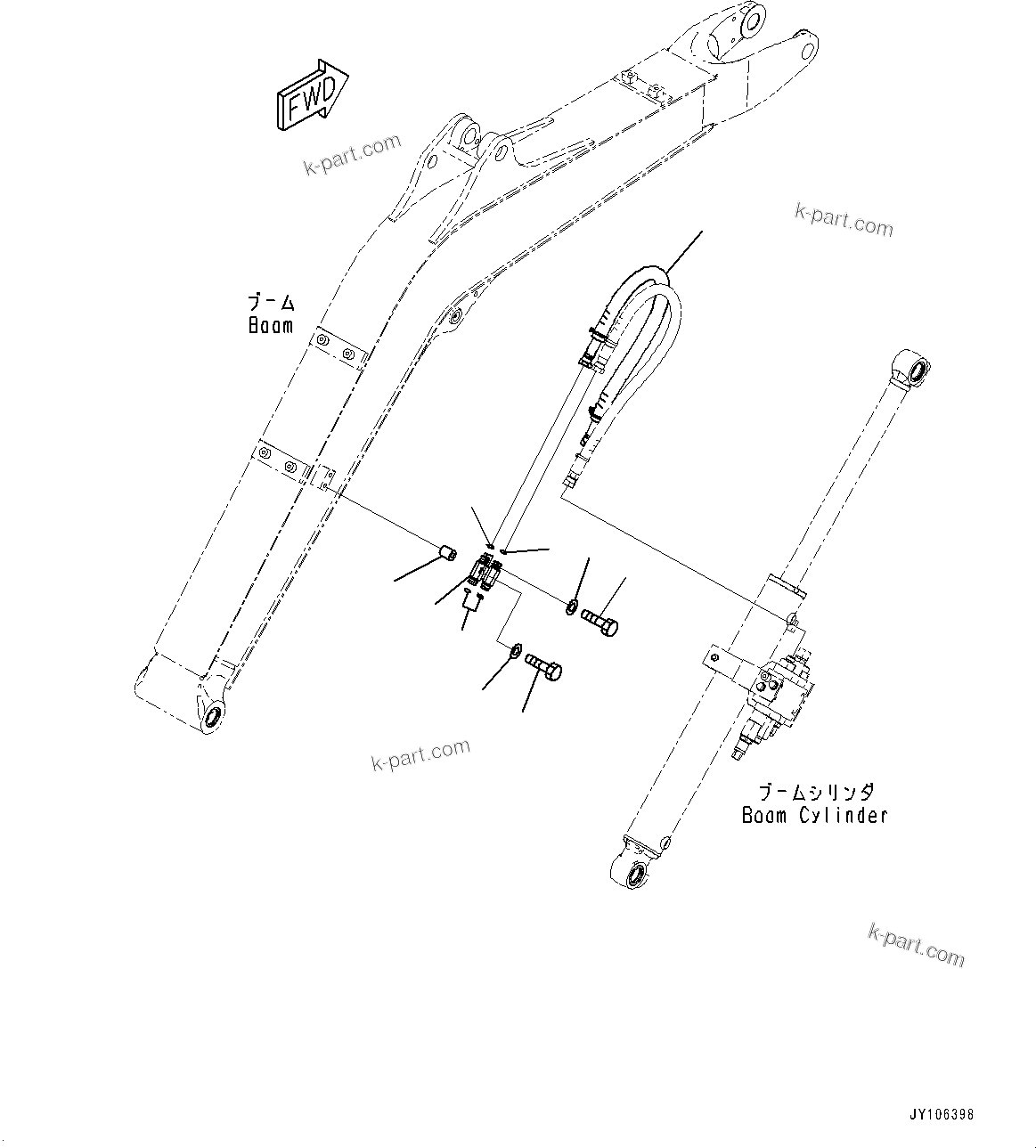 Komatsu parts book diagram for PC25MR-5 S/N 26001-UP: BOOM UNIT, BOOM CYLINDER PIPING (ARM CRANE)(#26001-)