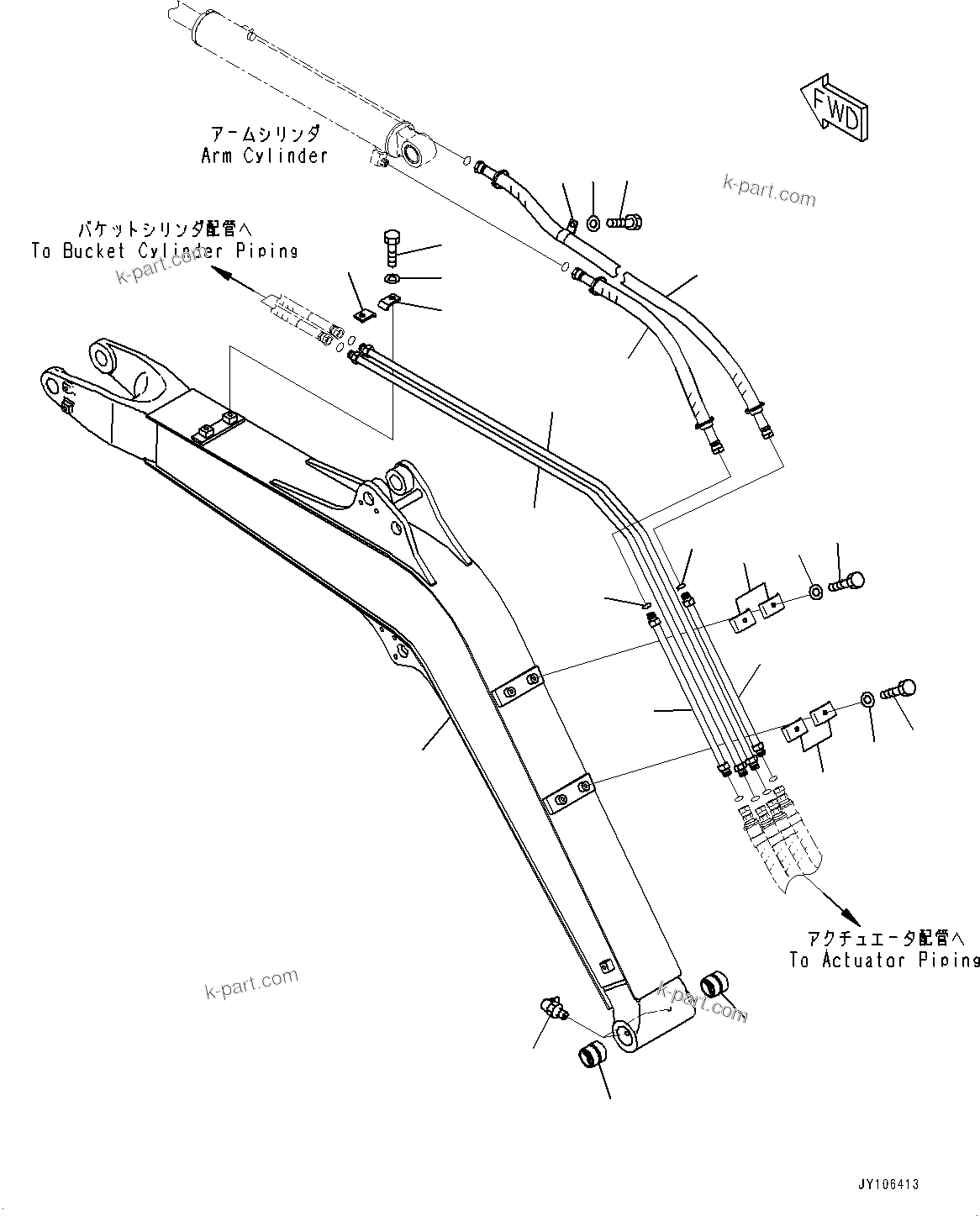 Komatsu parts book diagram for PC25MR-5 S/N 26001-UP: BOOM UNIT, BOOM AND PIPING (1950MM BOOM, LONG ARM)(#26001-)