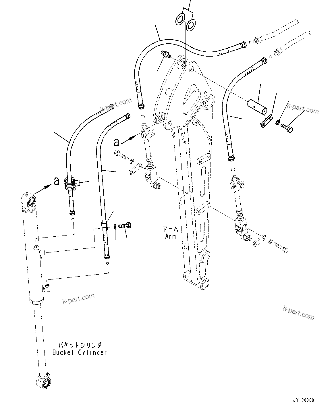 Komatsu parts book diagram for PC25MR-5 S/N 26001-UP: ARM UNIT, PIN AND PIPING (1-ATTACHMENT)(#25001-)