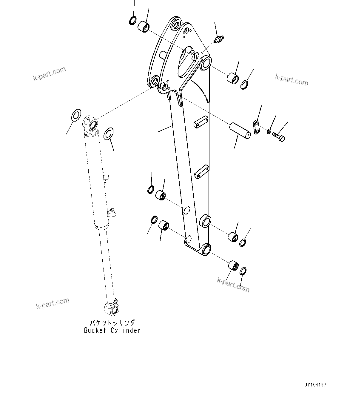 Komatsu parts book diagram for PC25MR-5 S/N 26001-UP: ARM UNIT, ARM AND BUSHING (1370MM, STRENGTHENED TYPE, LONG ARM)(#25001-)